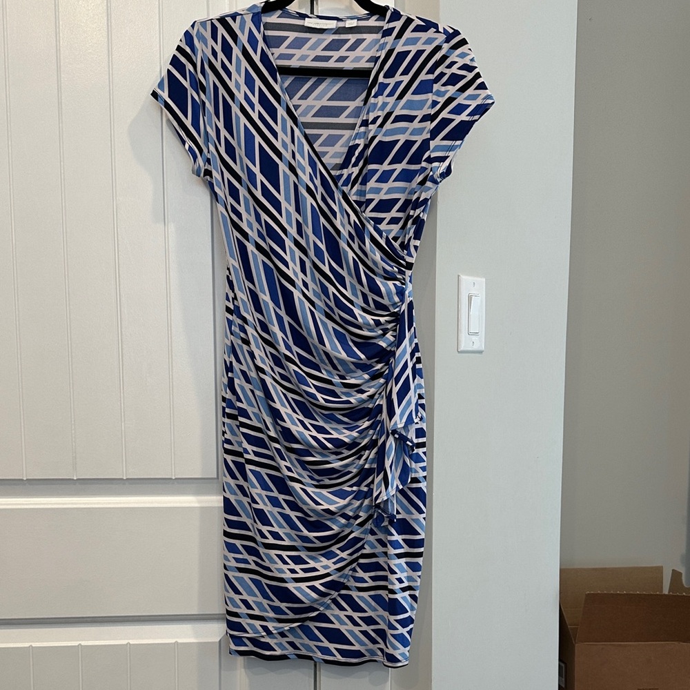 New York & Company Blue and White Geometric Midi Dress